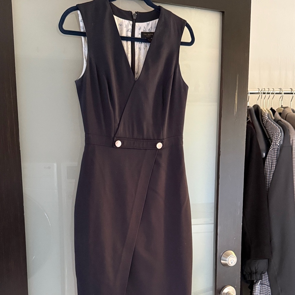 Ted Baker Navy Midi Dress with Button Accents